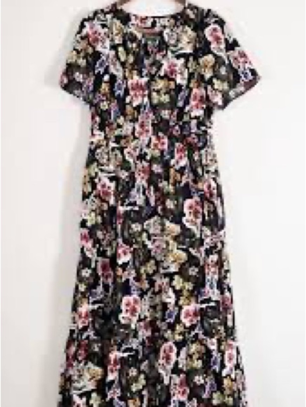 NWT XL Anthropologie Somerset tiered Black Floral Short-Sleeve Maxi Dress